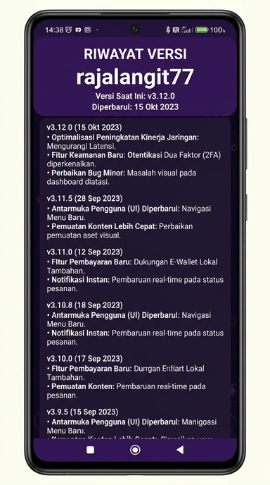 Riwayat Versi Rajalangit77 untuk Pengguna Android